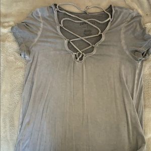 American Eagle Lace Up V Neck